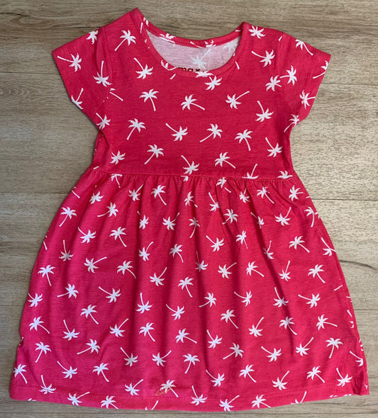 COCONUT TREE PRINTED GIRL FROCK.