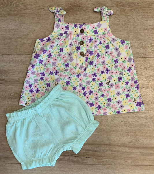 BABY GIRL SHORT SLEEVE BLOUSE AND SHORT SET.